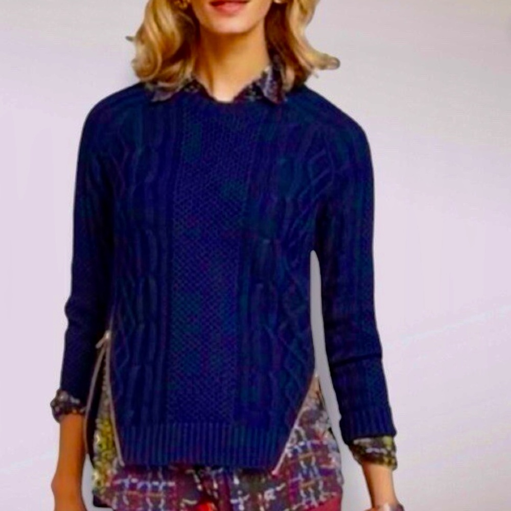 CAbi Navy Double Zipper Cable Knit Sweater- Size XL